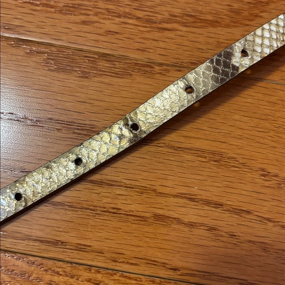Ann Taylor Reversible Snake Print Belt Small Brown Waist Skinny Thin Tan Silver